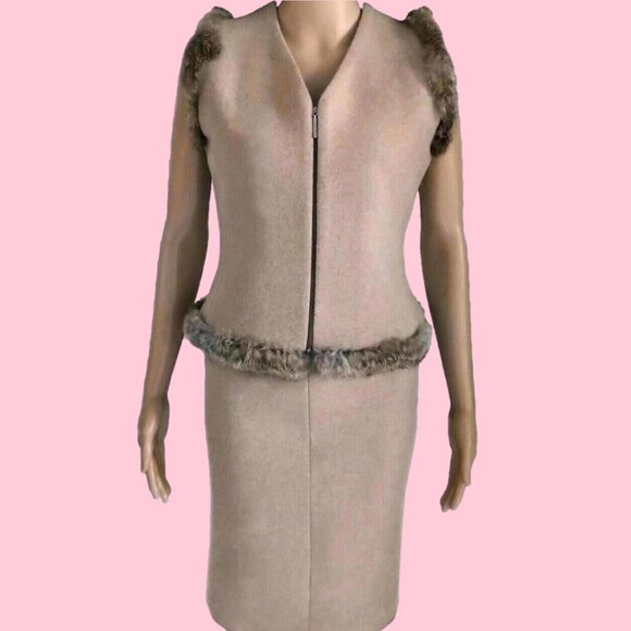 Gianfranco Ferre Beige Tan Mink Fur Skirt Suit 4 S